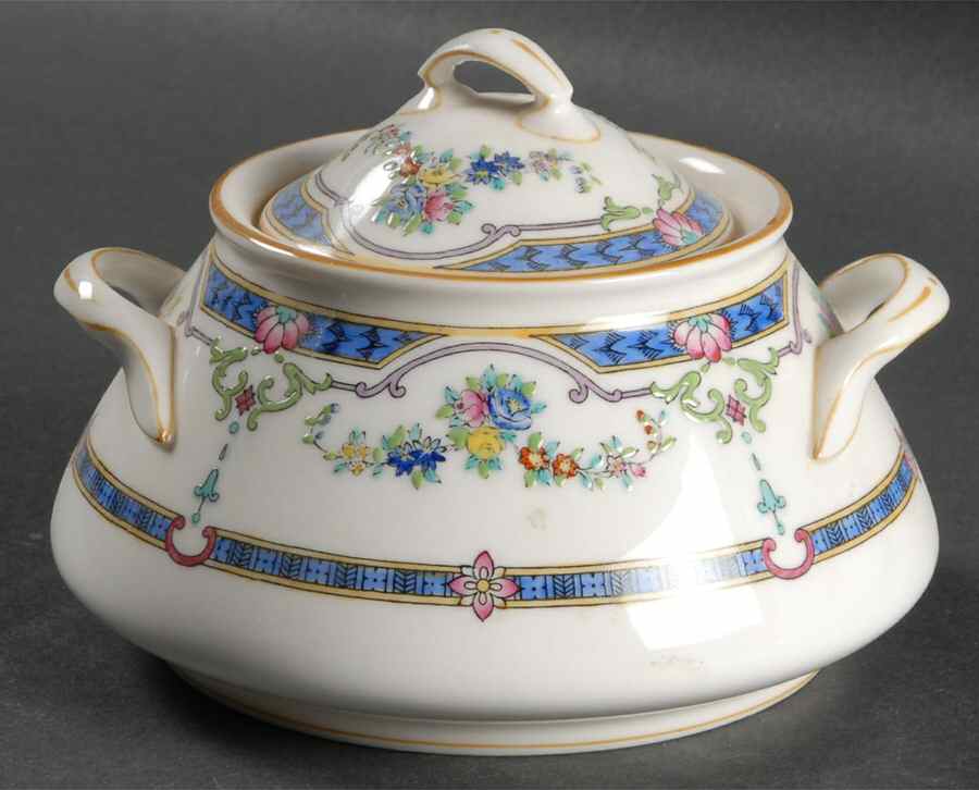 Ripon Blue Sugar Bowl & Lid by Minton-1