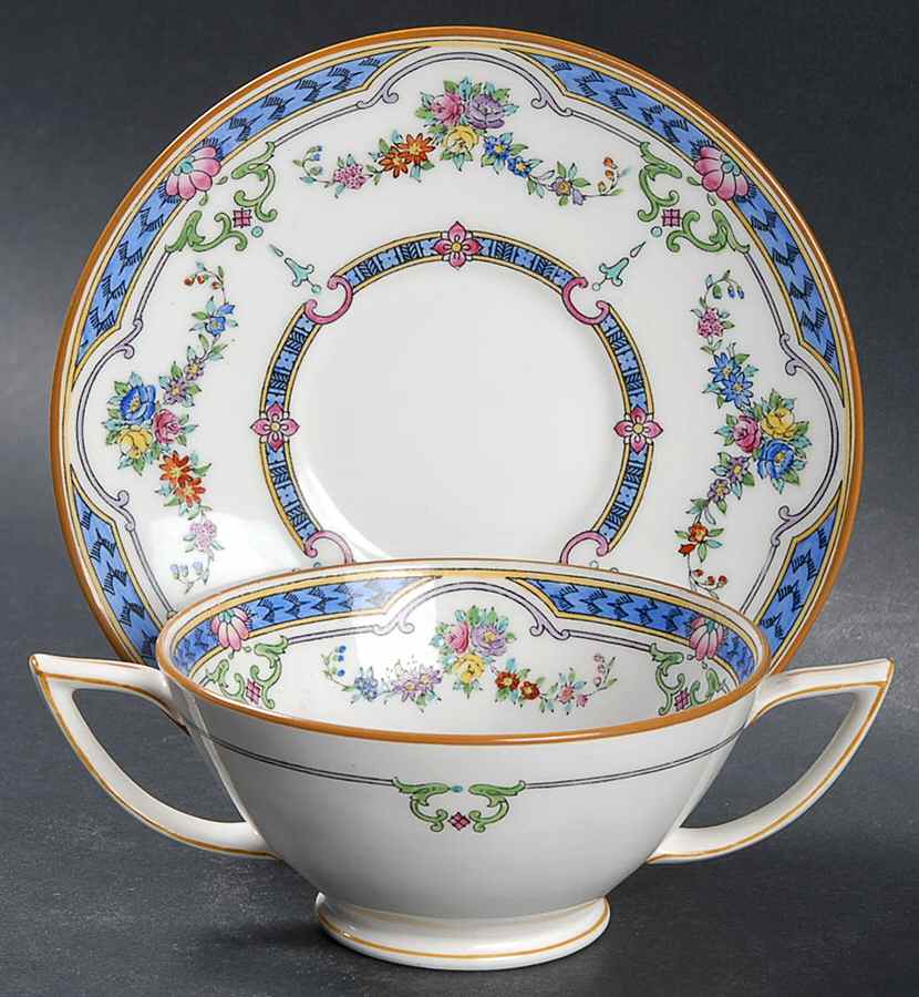Ripon Blue Footed Bouillon Cup & Saucer by Minton-1