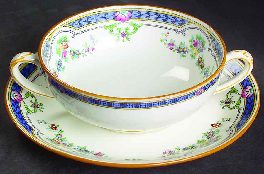 Ripon Blue Footed Cream Soup Bowl & Saucer Set by Minton-1