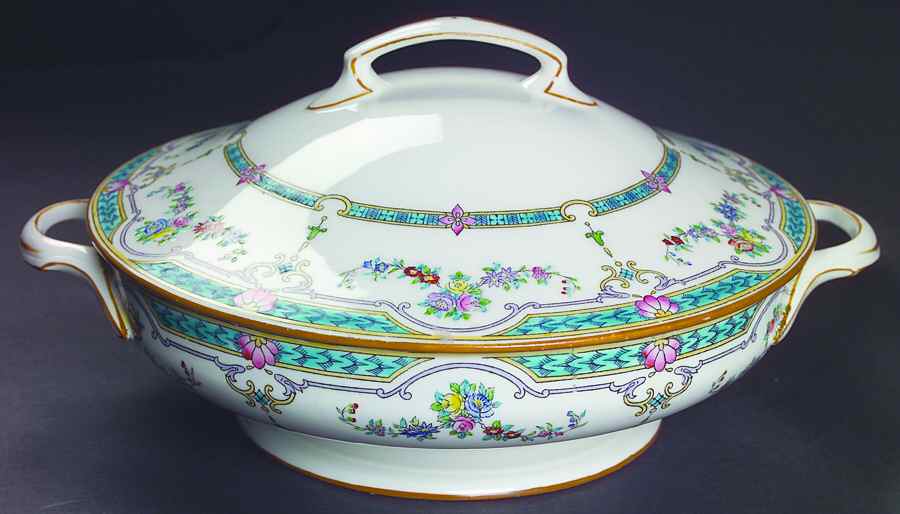 Ripon Turquoise and Pink Round Covered Vegetable by Minton-1