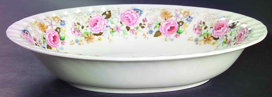 Rose Garland 10" Oval Vegetable Bowl by Minton-1