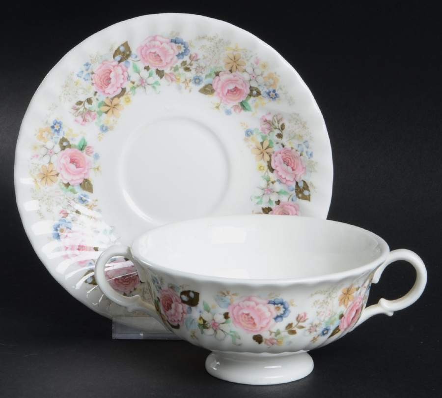 Rose Garland Footed Cream Soup Bowl & Saucer Set by Minton-1