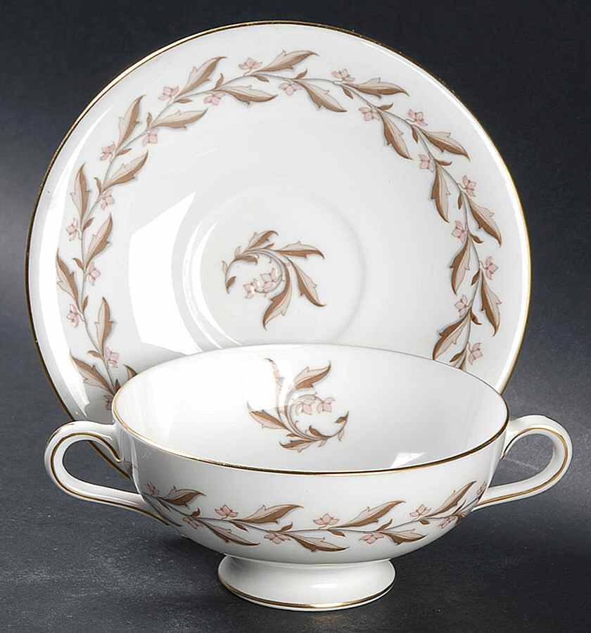 Rosewood Footed Cream Soup Bowl & Saucer Set by Minton-1