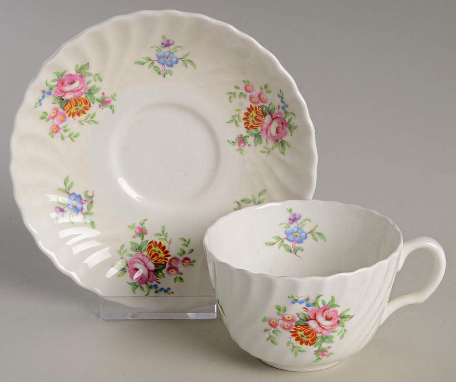 Rosetta White Flat Cup & Saucer Set by Minton-1