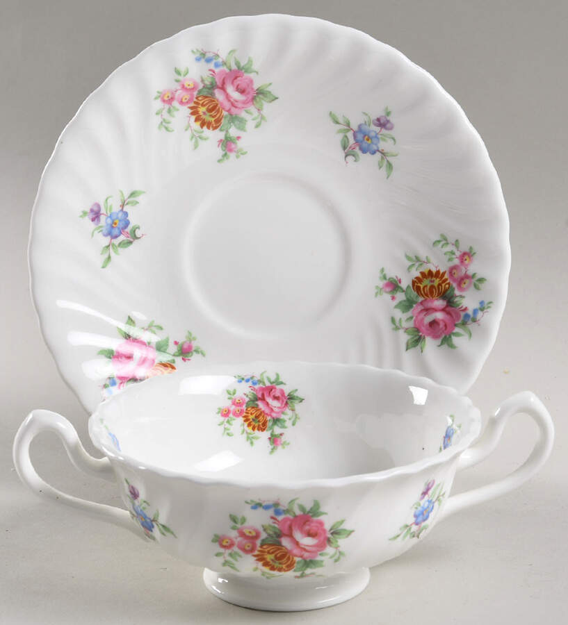 Rosetta White Footed Cream Soup Bowl & Saucer Set by Minton-1
