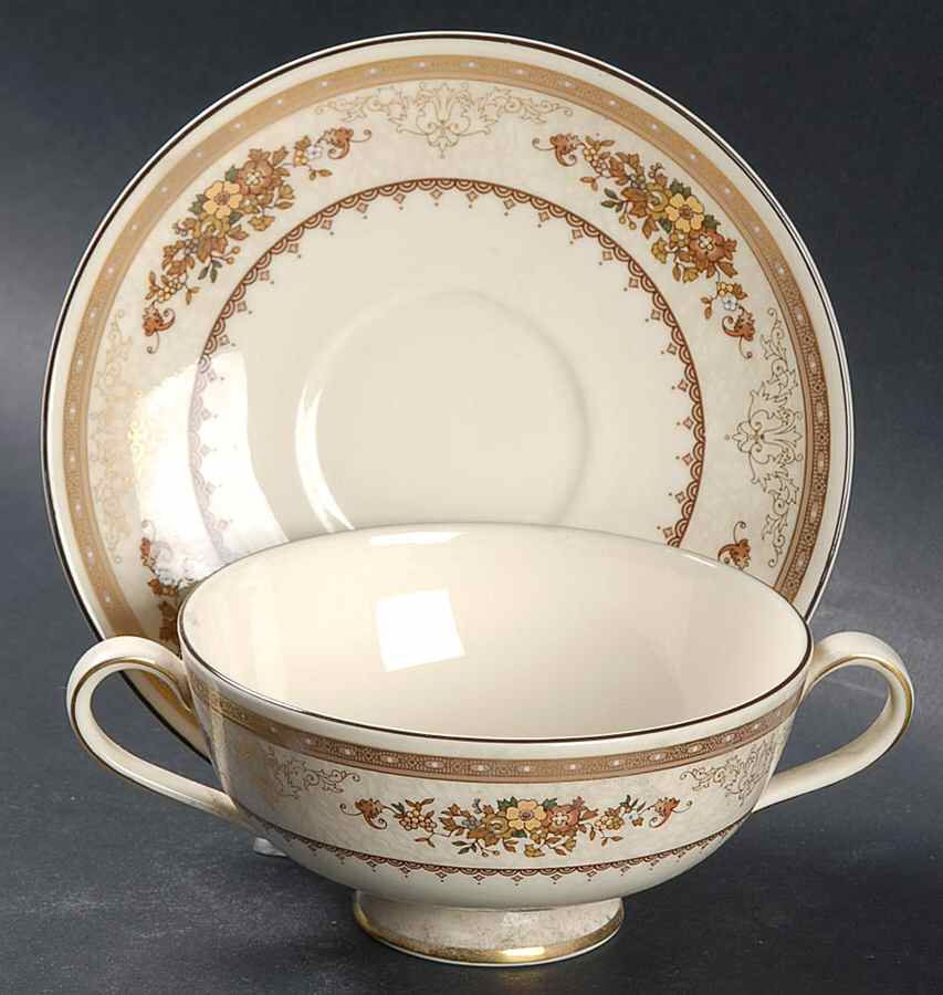 Roxburgh Brown Footed Cream Soup Bowl & Saucer Set by Minton-1