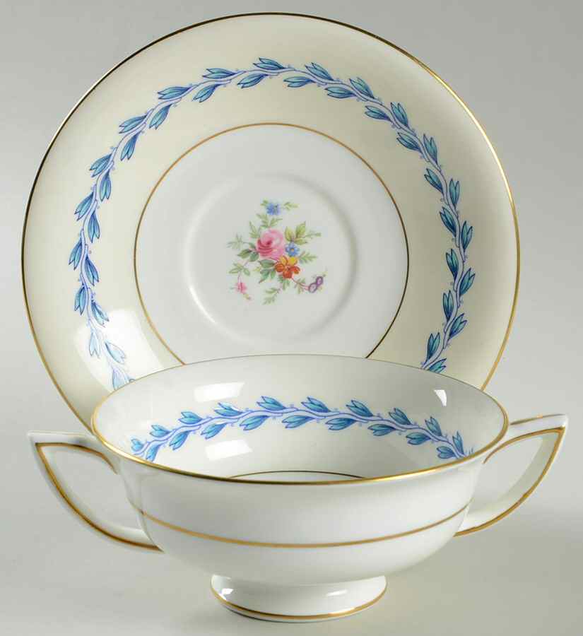 S383 Footed Cream Soup Bowl & Saucer Set by Minton-1