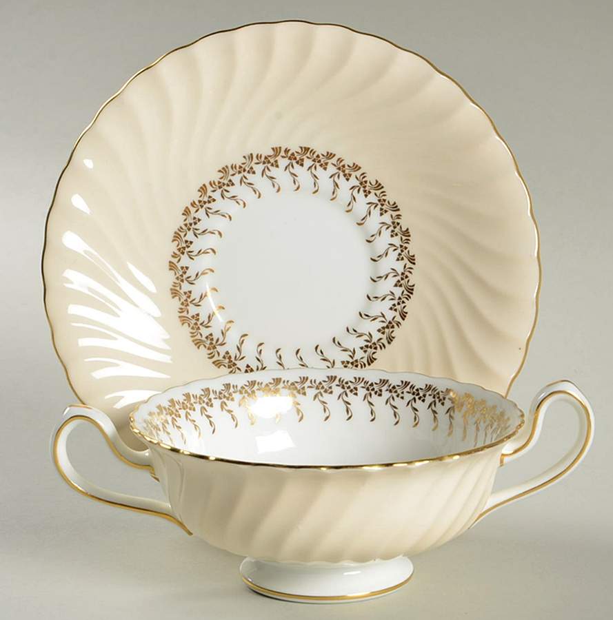 S443 Footed Cream Soup Bowl & Saucer Set by Minton-1