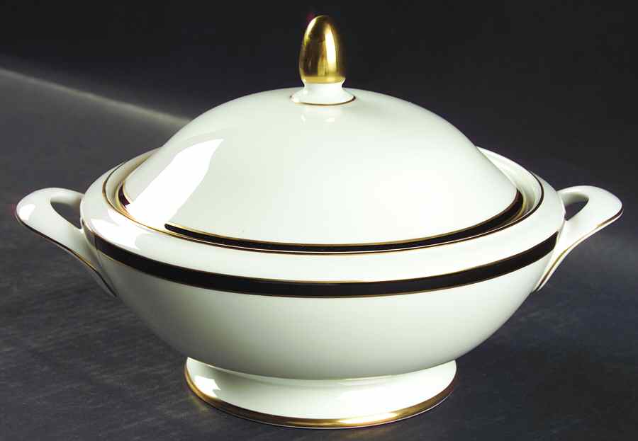 Saturn Black Round Covered Vegetable by Minton-1