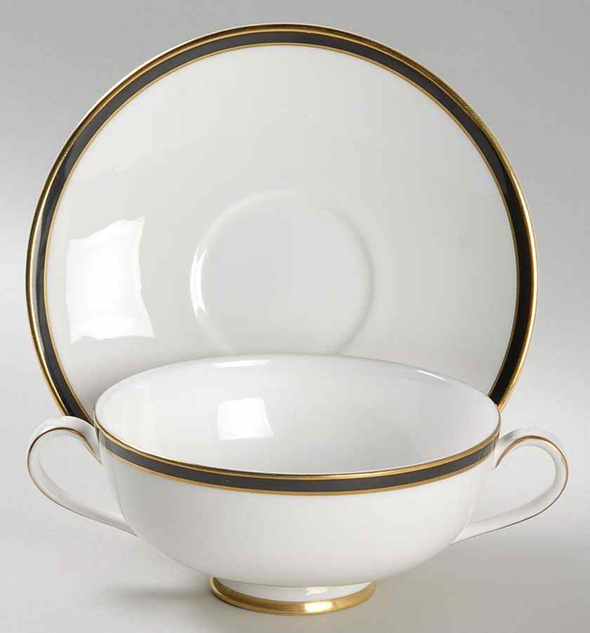 Saturn Black Footed Cream Soup Bowl & Saucer Set by Minton-1