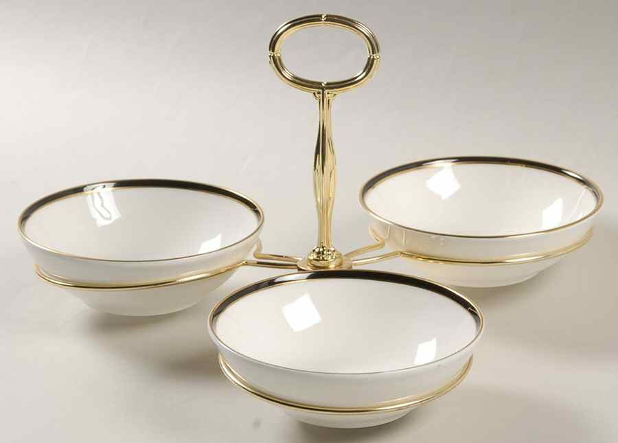Saturn Black 7" x 12" 3-Part Relish & Metal Stand (FR) HC by Minton-1