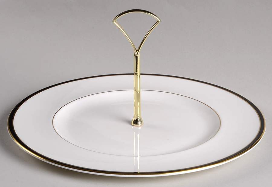 Saturn Black Round Serving Plate with Handle (DP) by Minton-1