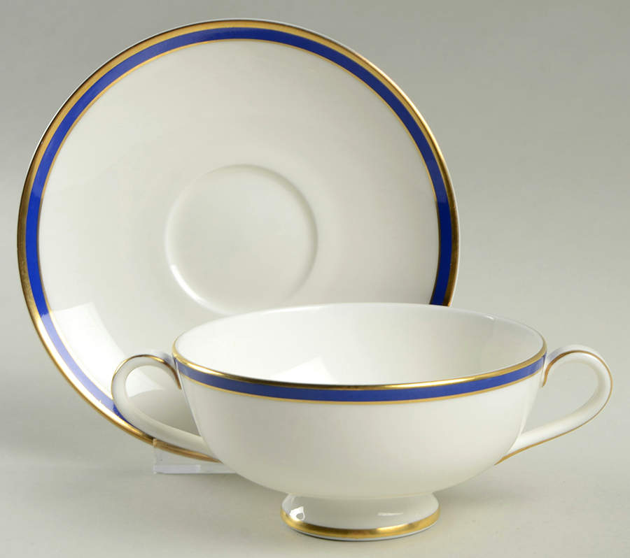 Saturn Cobalt Blue Footed Cream Soup Bowl & Saucer Set by Minton-1