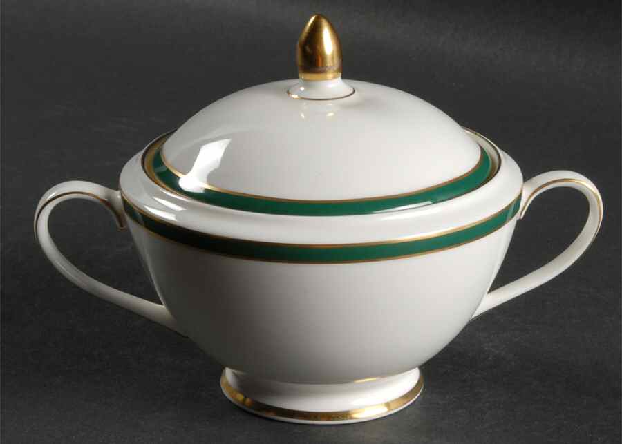 Saturn Green Sugar Bowl & Lid by Minton-1