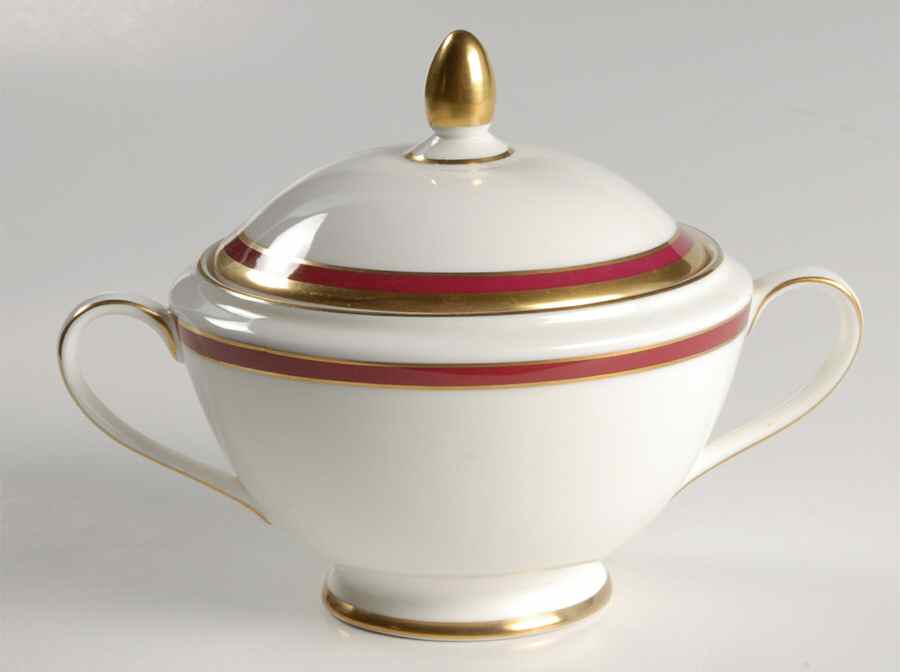 Saturn Ruby Crimson Sugar Bowl & Lid by Minton-1