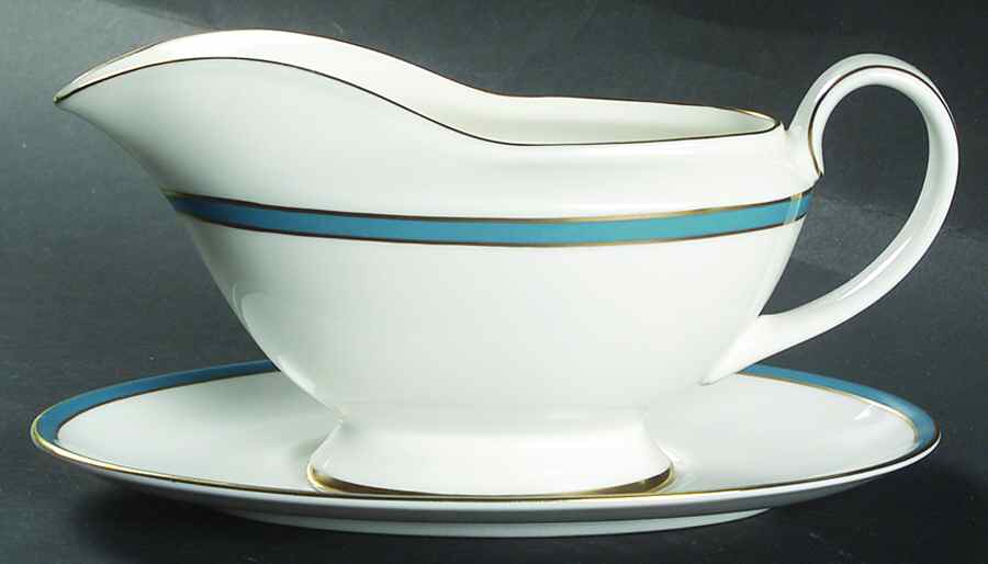 Saturn Turquoise Gravy Boat & Underplate by Minton-1