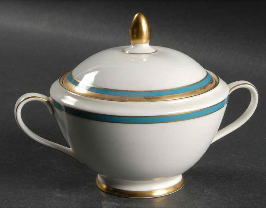 Saturn Turquoise Sugar Bowl & Lid by Minton-1
