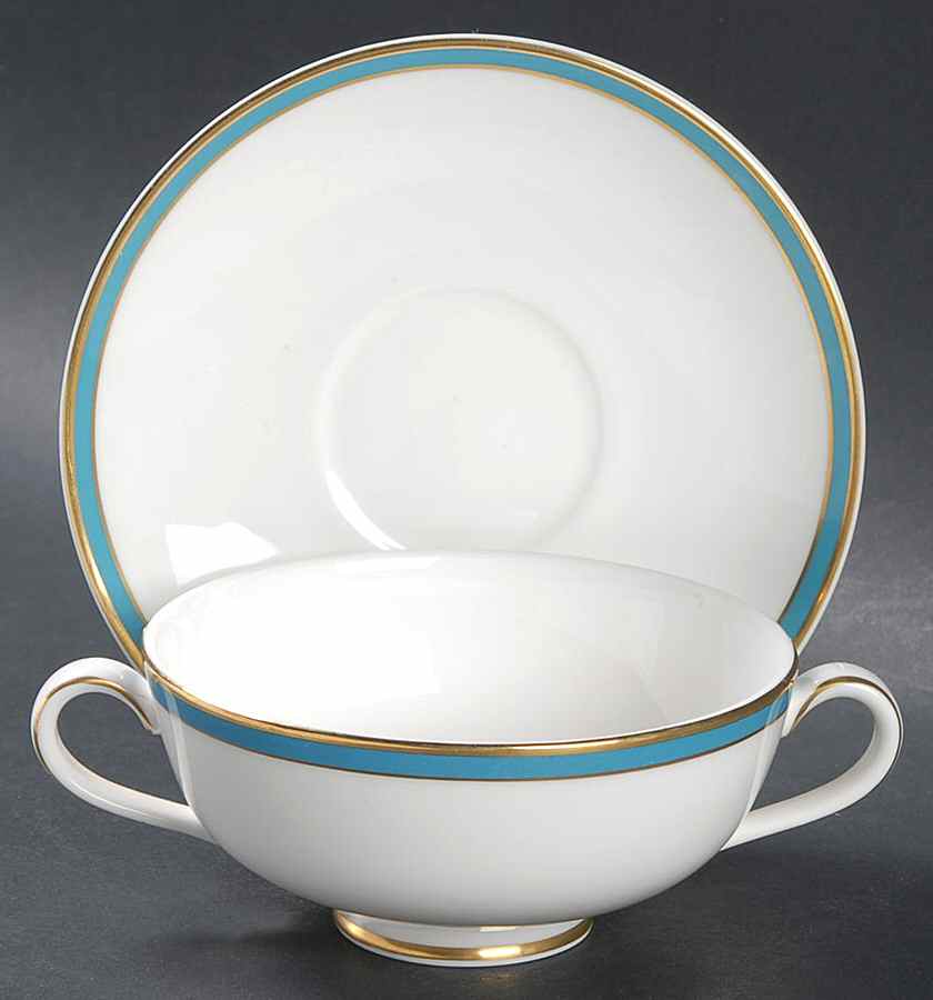 Saturn Turquoise Footed Cream Soup Bowl & Saucer Set by Minton-1