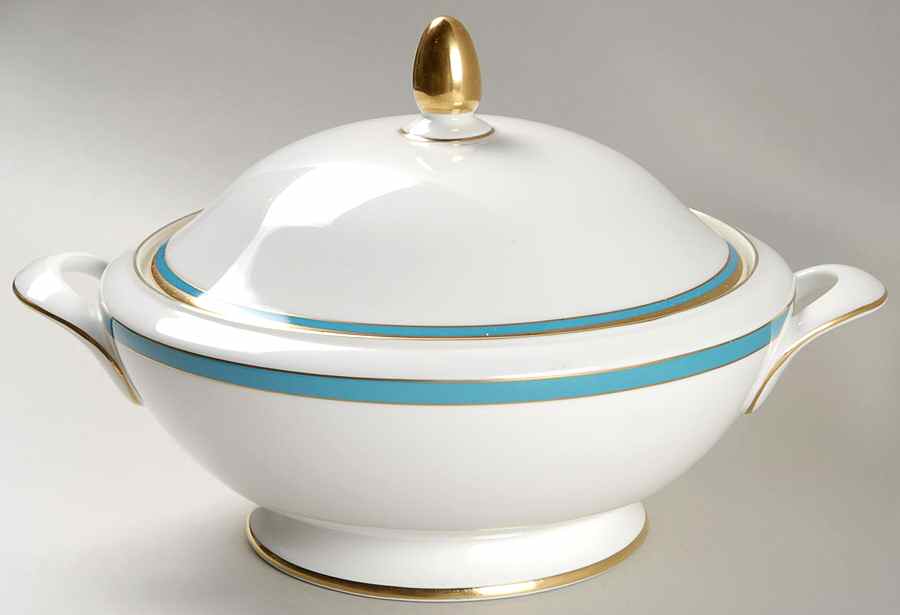 Saturn Turquoise Round Covered Vegetable by Minton-1