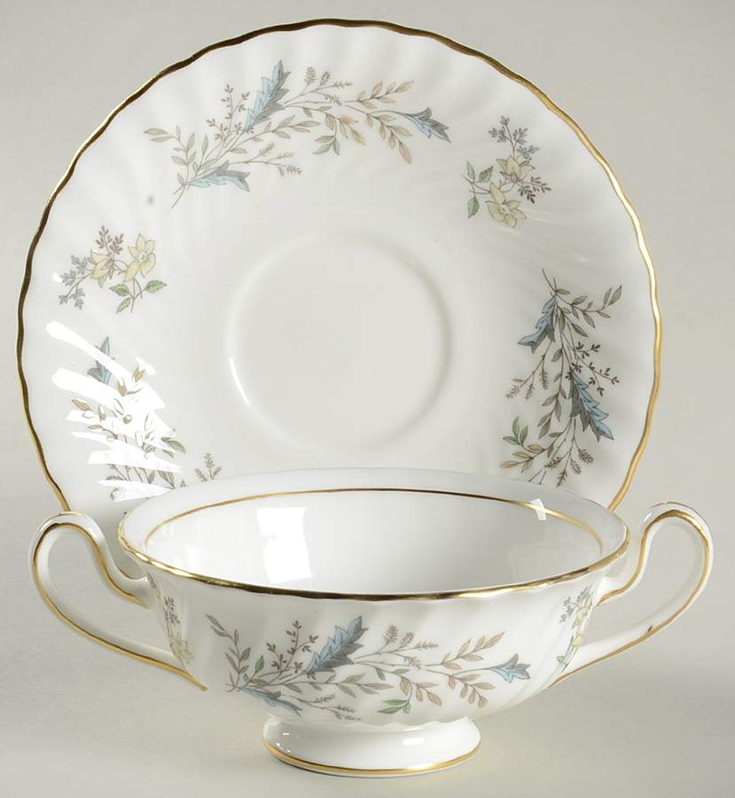 Seaforth Footed Cream Soup Bowl & Saucer Set by Minton-1