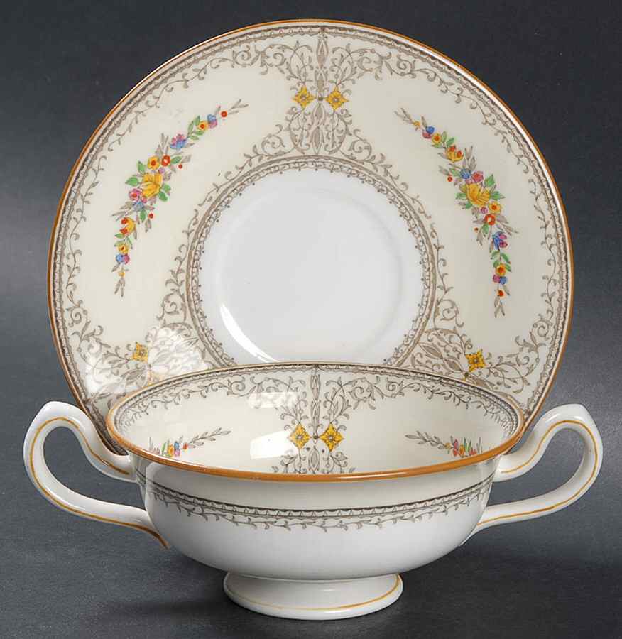 Sheridan Footed Cream Soup Bowl & Saucer Set by Minton-1