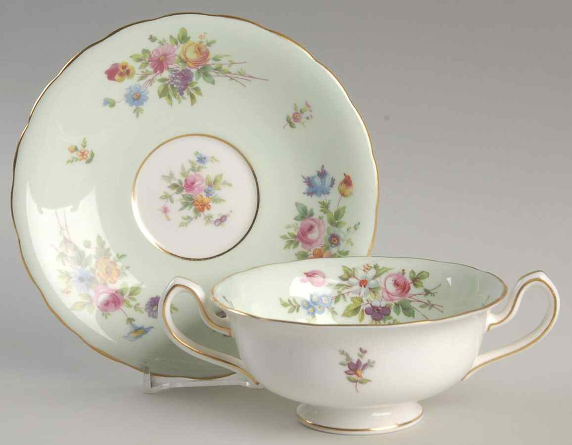Sherwood Footed Cream Soup Bowl & Saucer Set by Minton-1