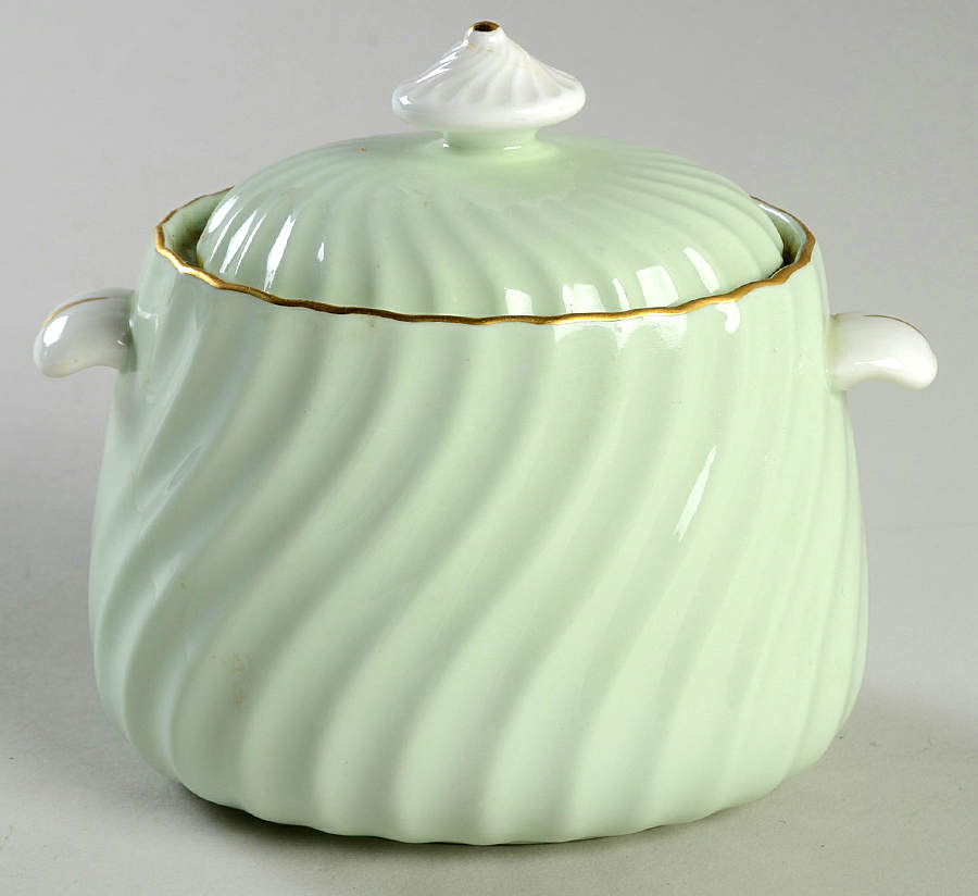 Shell Green and Gold Sugar Bowl & Lid by Minton-1