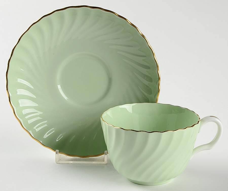 Shell Green and Gold Flat Cup & Saucer Set by Minton-1
