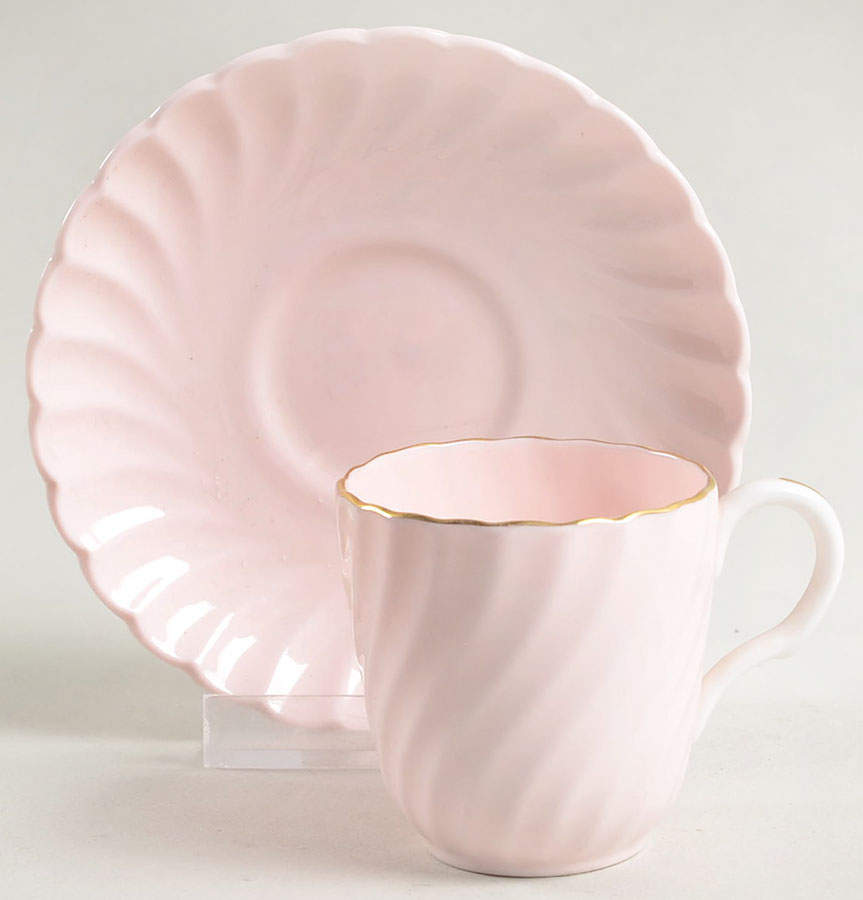 Shell Pink and Gold Flat Demitasse Cup & Saucer Set by Minton-1