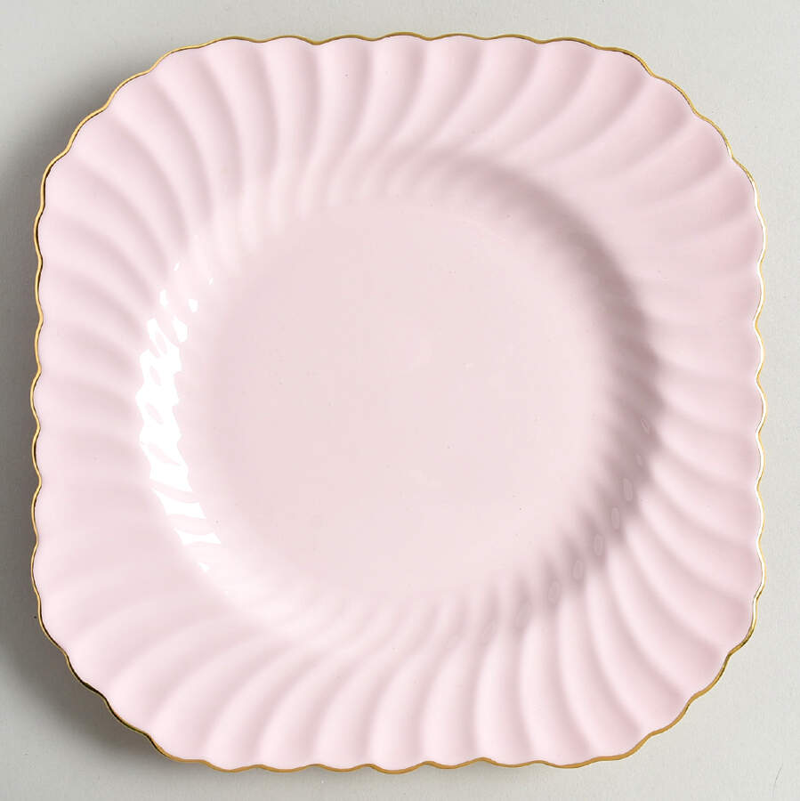 Shell Pink and Gold Square Salad Plate by Minton-1