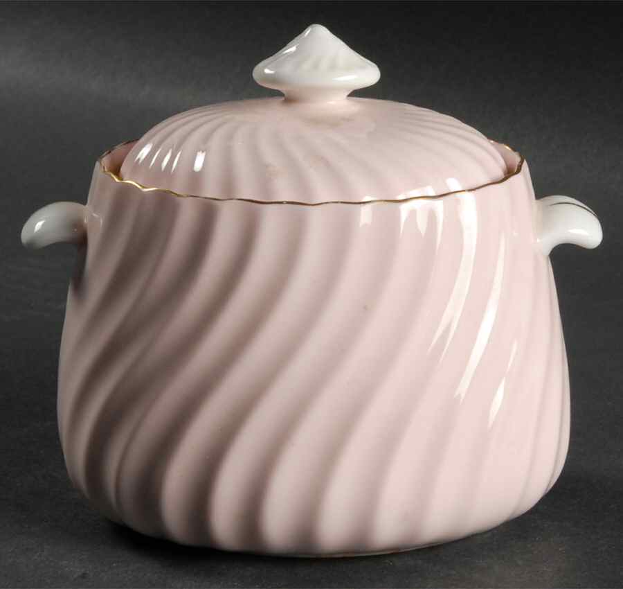 Shell Pink and Gold Sugar Bowl & Lid by Minton-1