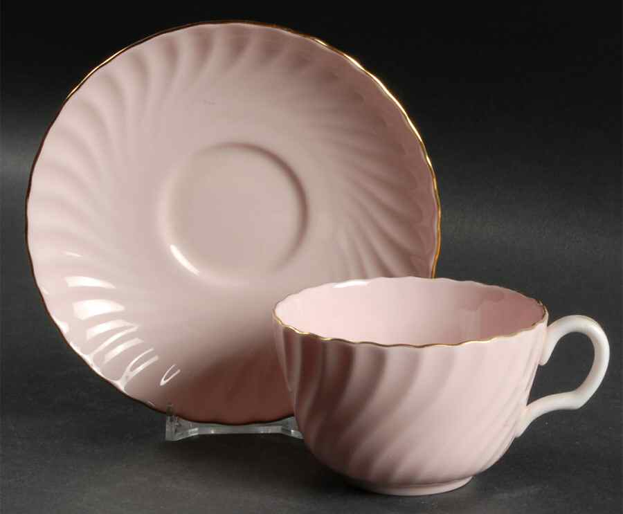 Shell Pink and Gold Flat Cup & Saucer Set by Minton-1