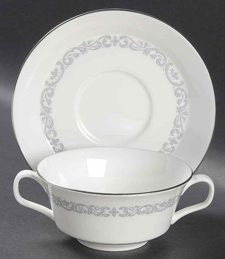 Silver Scroll Flat Cream Soup Bowl & Saucer Set by Minton-1