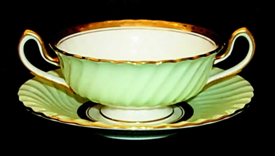 Somerset Green Footed Cream Soup Bowl & Saucer Set by Minton-1