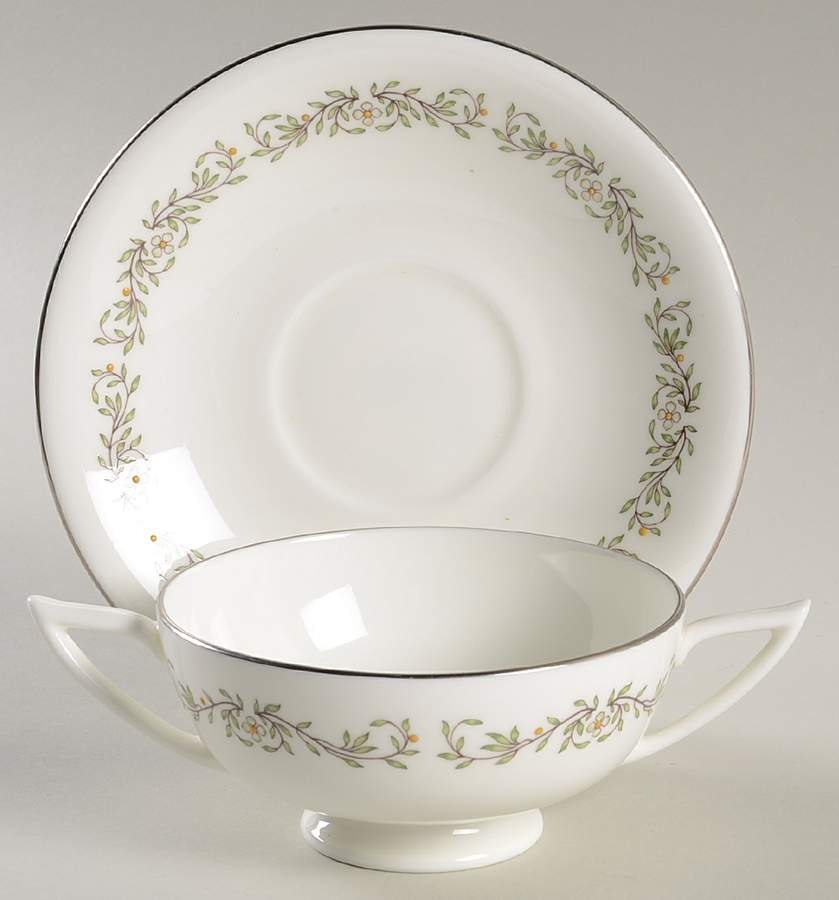 Spring Footed Cream Soup Bowl & Saucer Set by Minton-1