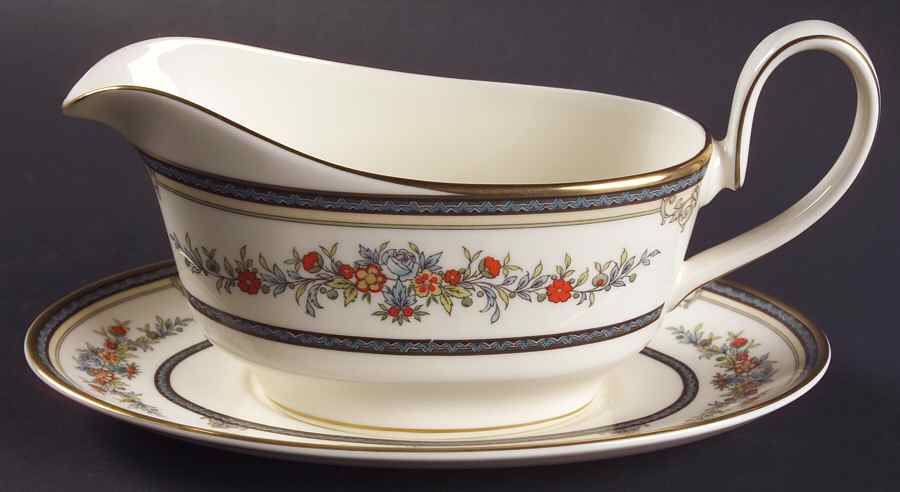Stanwood (Gold Trim) Gravy Boat & Underplate by Minton-1