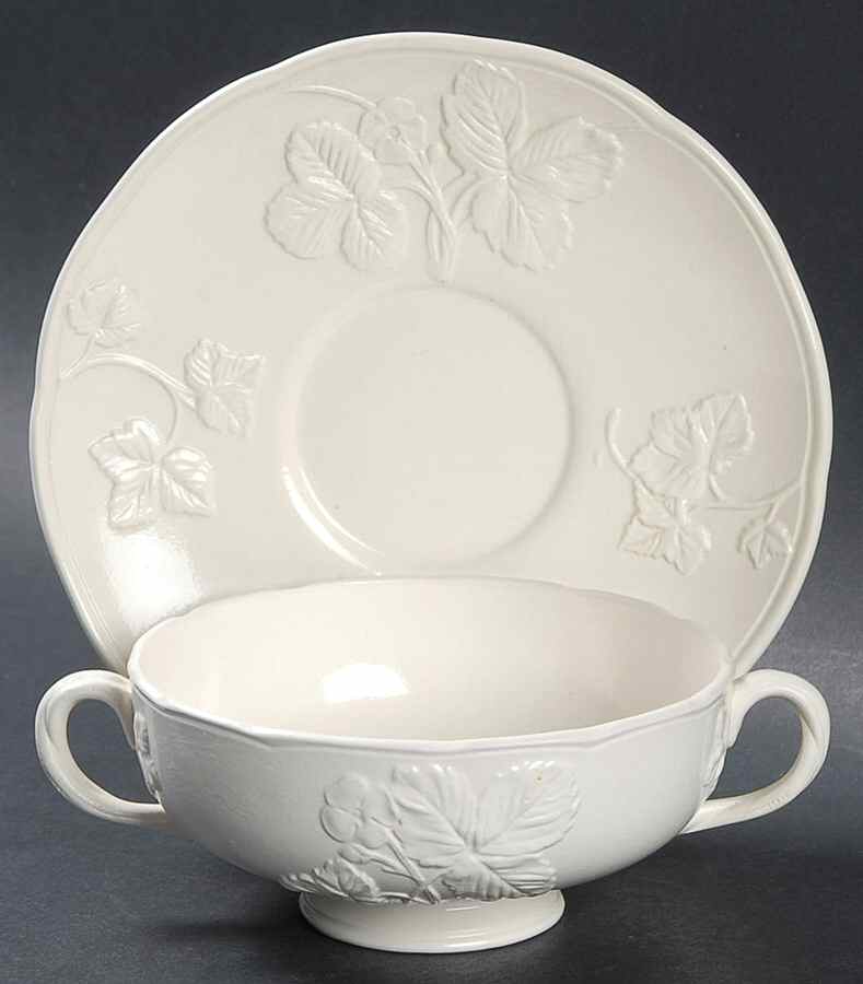 Strawberry Embossed Footed Cream Soup Bowl & Saucer Set by Minton-1