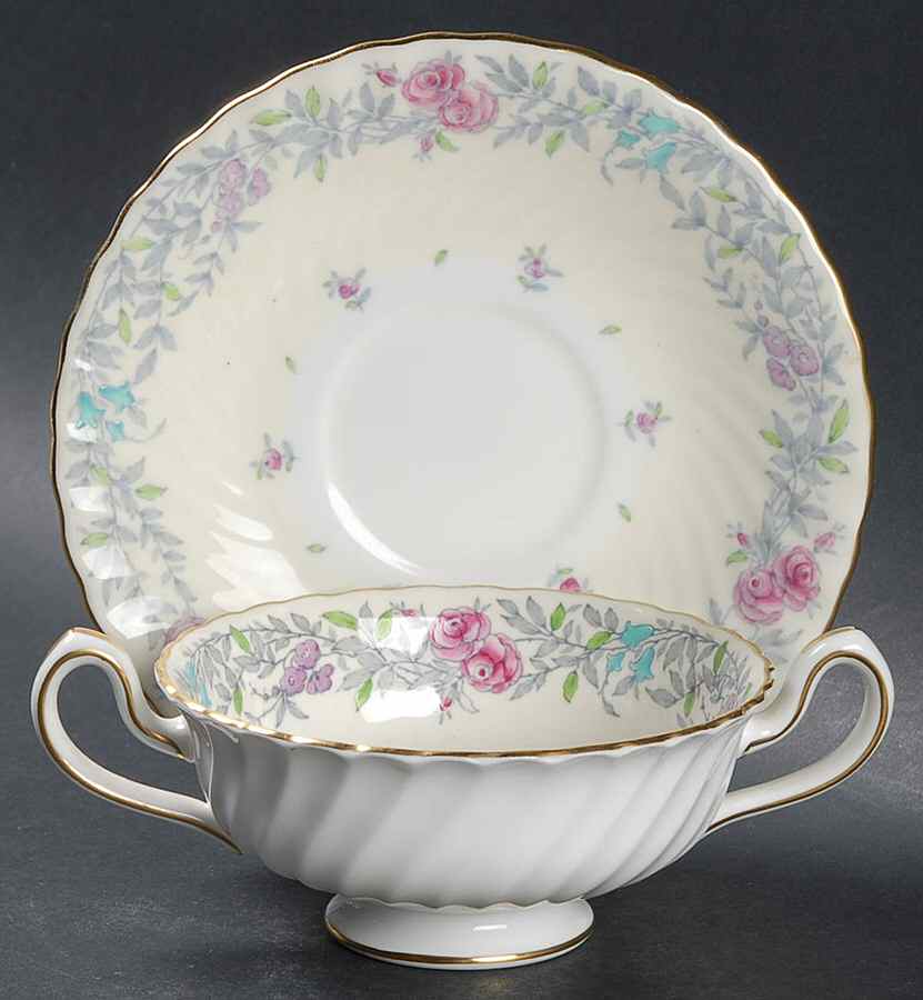 Summer Song Footed Cream Soup Bowl & Saucer Set by Minton-1