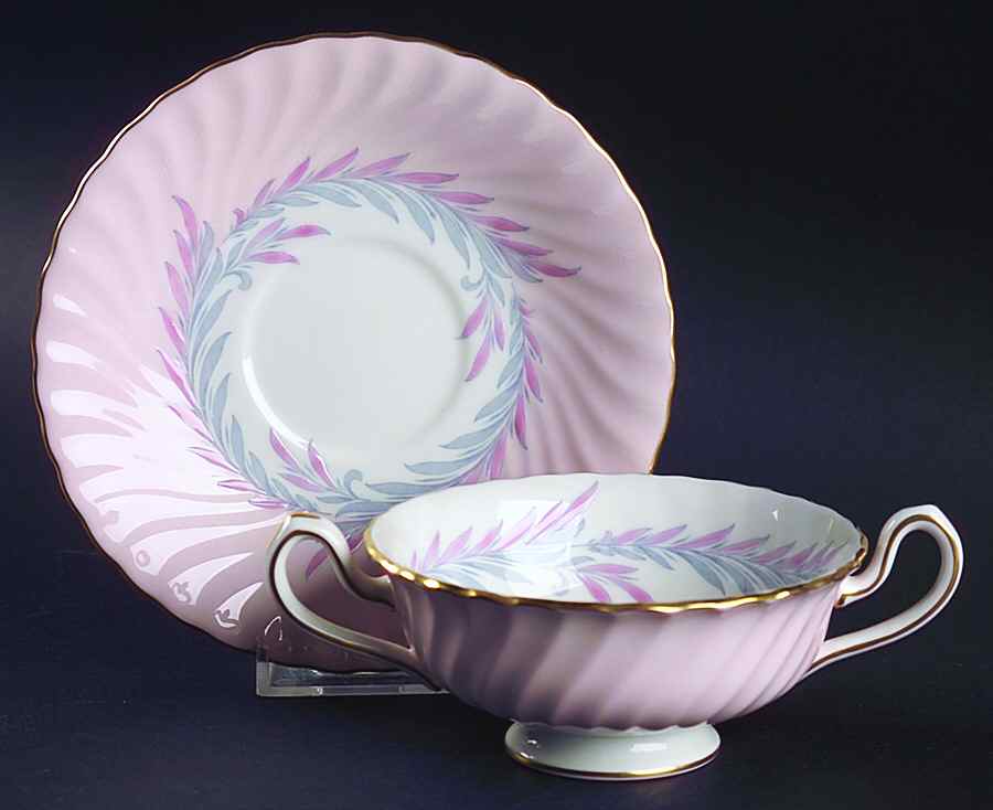 Symphony Pink Footed Cream Soup Bowl & Saucer Set by Minton-1