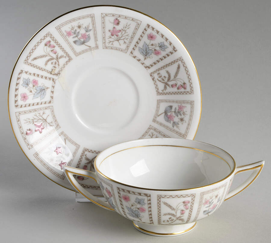 Tapestry (Gold Trim) Footed Cream Soup Bowl & Saucer Set by Minton-1