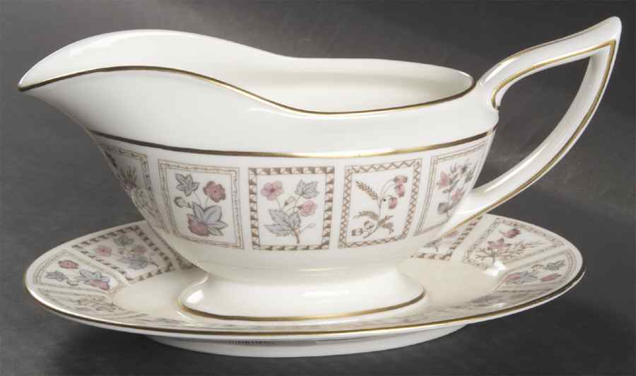 Tapestry (Gold Trim) Gravy Boat with Attached Underplate by Minton-1