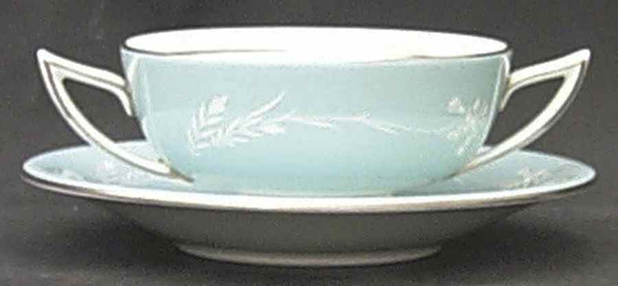 Turquoise Cameo Footed Cream Soup Bowl & Saucer Set by Minton-1