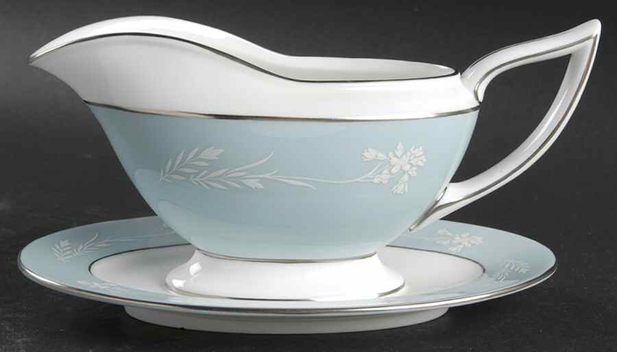 Turquoise Cameo Gravy Boat with Attached Underplate by Minton-1