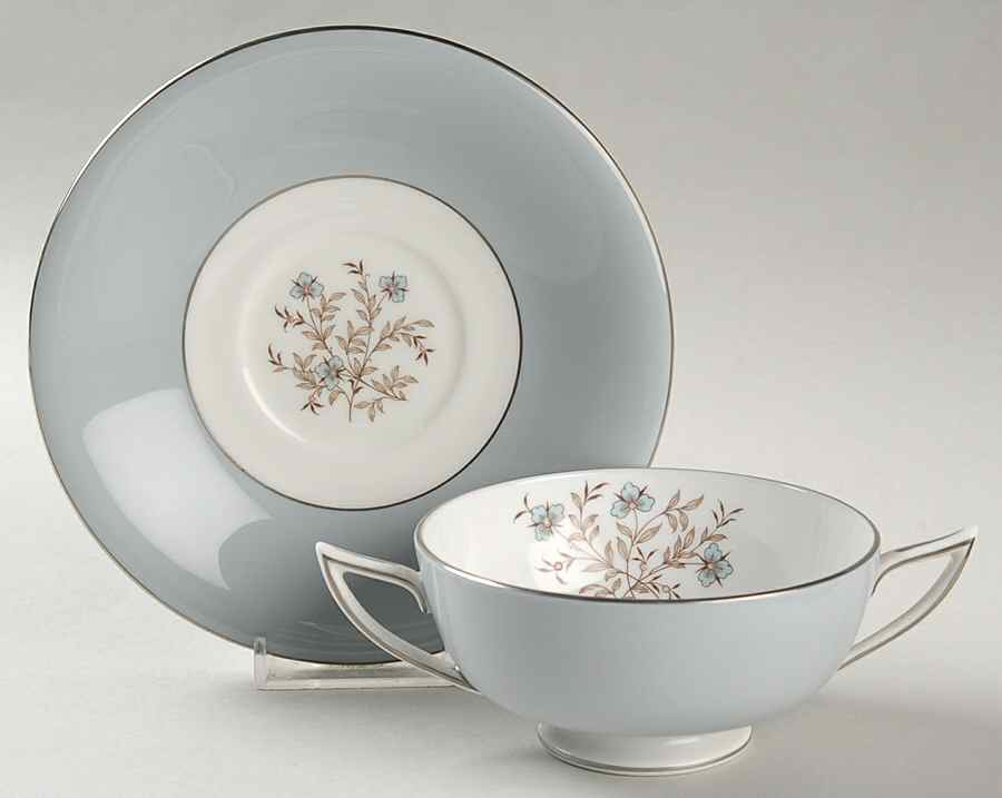 Twilight Grey Footed Cream Soup Bowl & Saucer Set by Minton-1