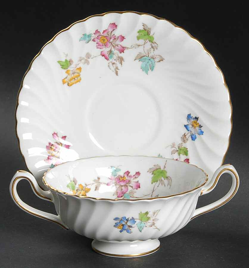 Vermont Footed Cream Soup Bowl & Saucer Set by Minton-1