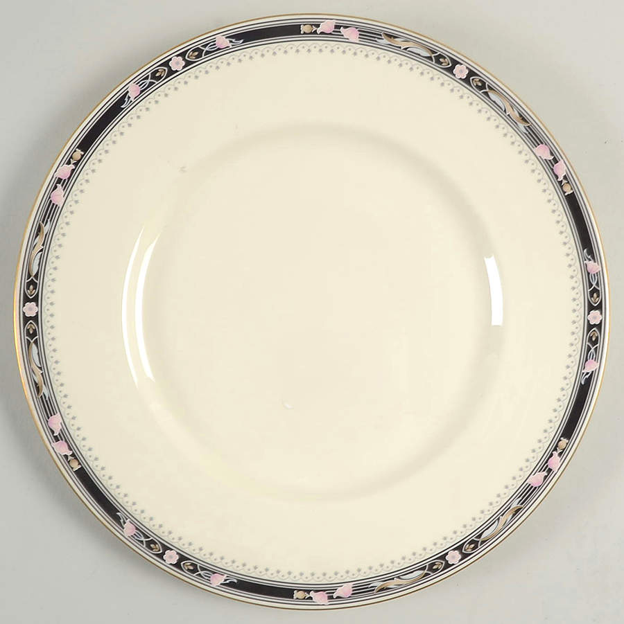Warwick (Black Border, Pink Flowers) Dinner Plate by Minton-1