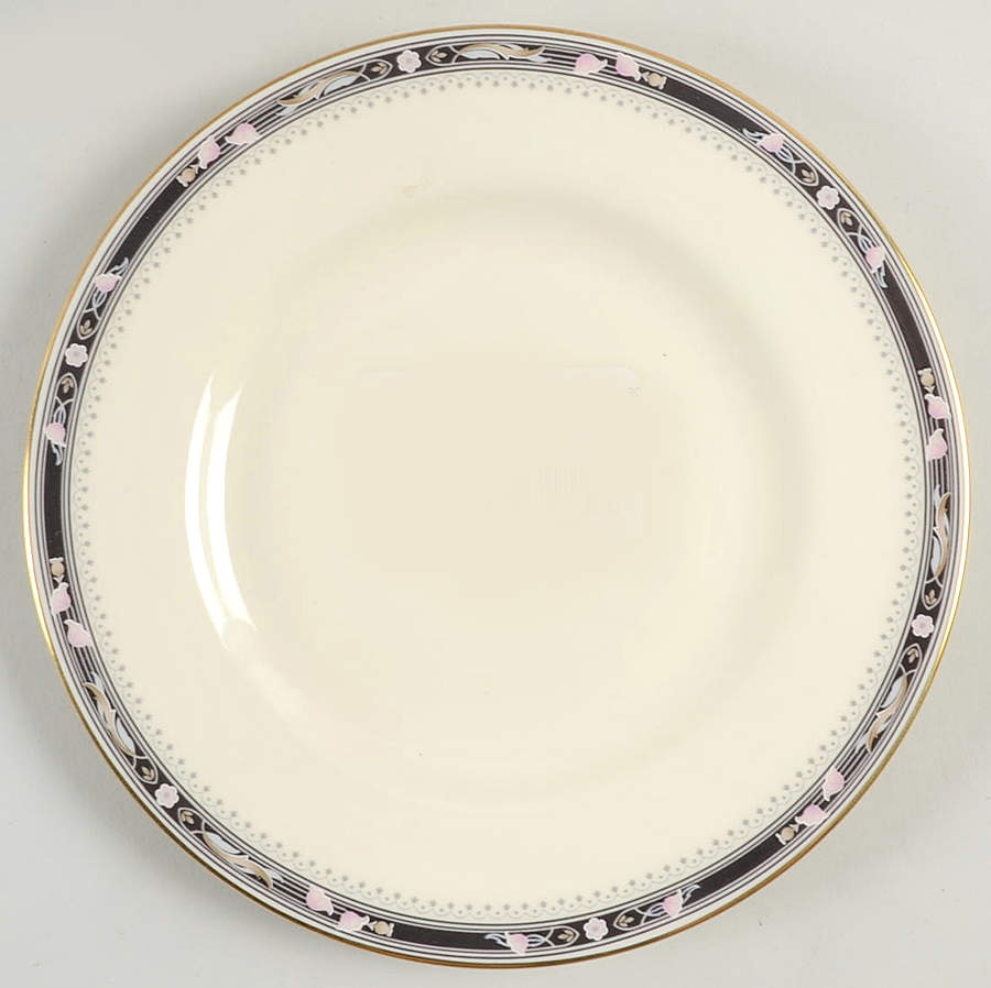 Warwick (Black Border, Pink Flowers) Bread & Butter Plate by Minton-1