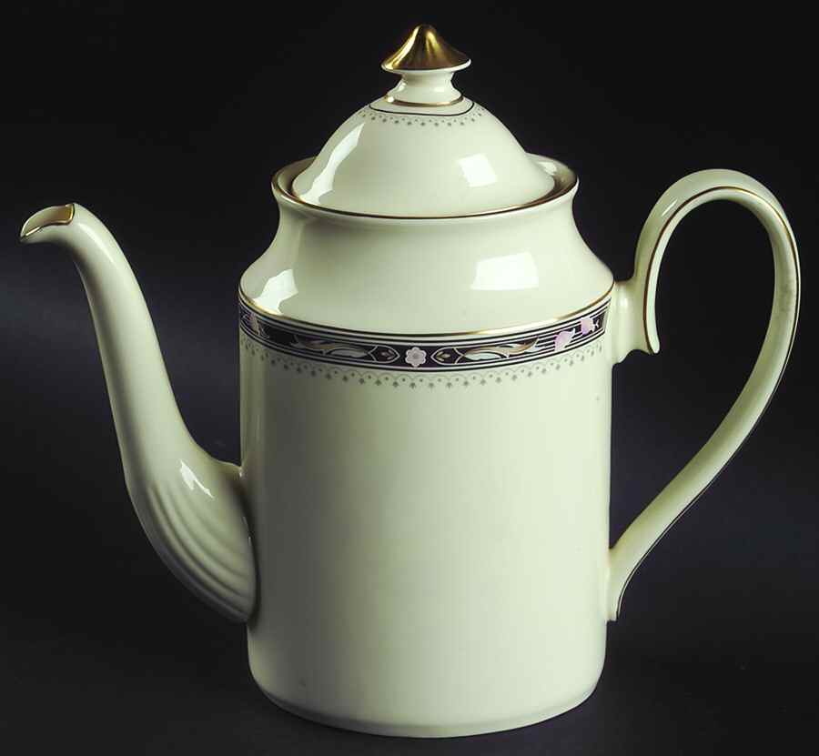 Warwick (Black Border, Pink Flowers) Coffee Pot & Lid by Minton-1