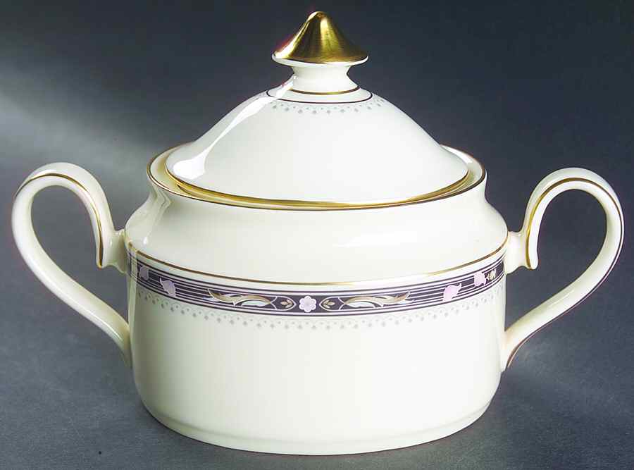 Warwick (Black Border, Pink Flowers) Sugar Bowl & Lid by Minton-1