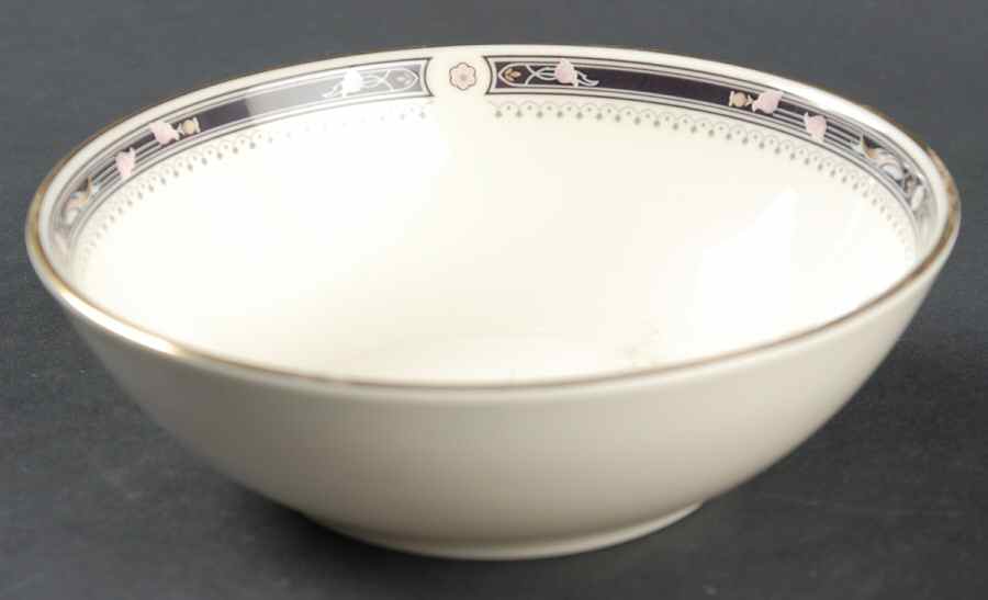 Warwick (Black Border, Pink Flowers) Fruit/Dessert (Sauce) Bowl by Minton-1